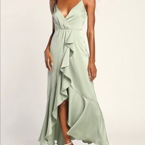 Lulu's Sage Green Ruffle Maxi Dress